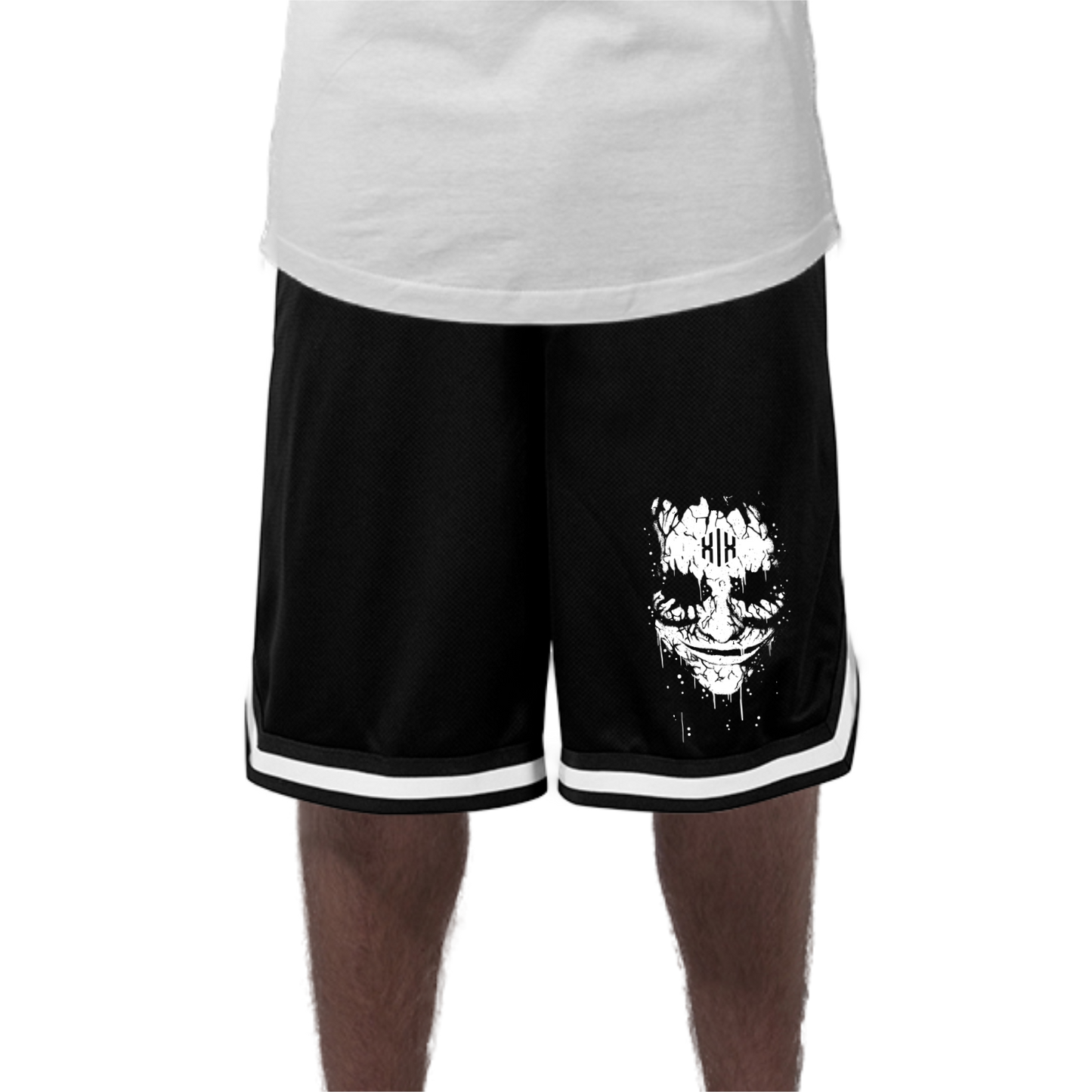 White Striped Mesh Shorts "Maske Invictodrom"